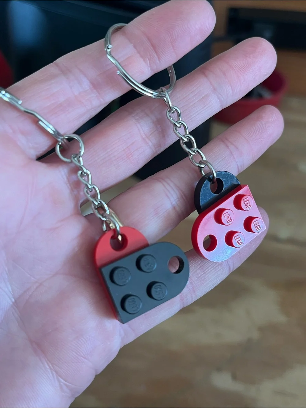 Lego Red and Black Heart Keychain Pair
